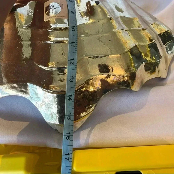 Gorgeous Handmade Gold Foiled Glass Decorative Halfshell Clam Dish Large - Picture 7 of 7